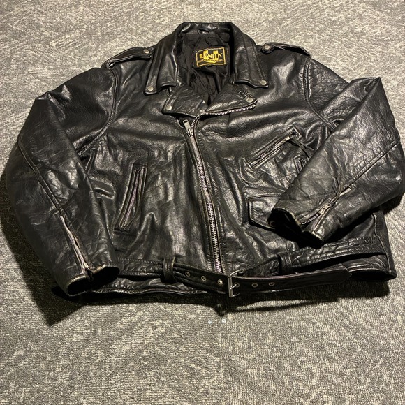 Unik Other - Unik International Leather Motorcycle Biker Jacket Belted Zip Size 60 Big Tall